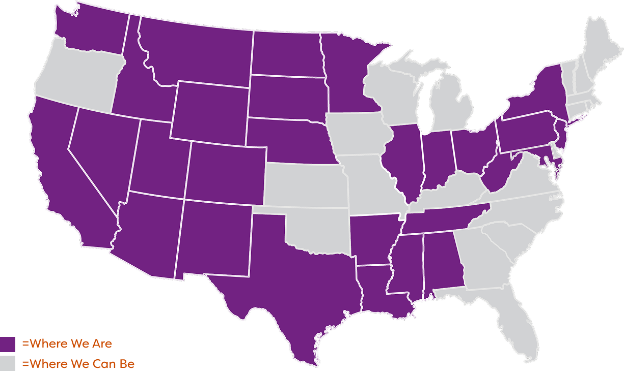 Map of the United States with Vitalant locations Map of the United States with Vitalant locations